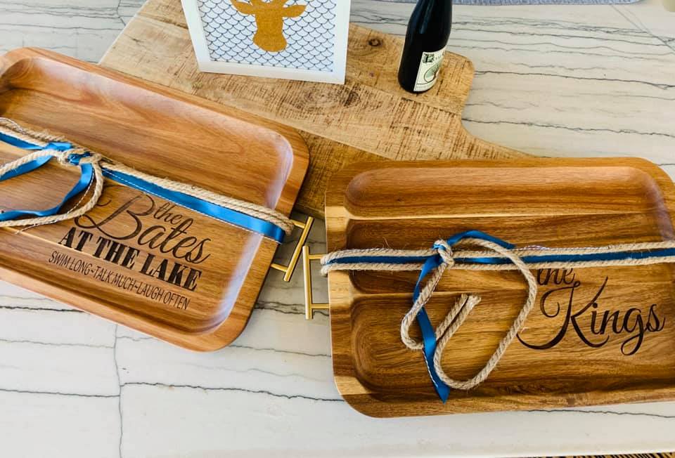 MURPH-Acacia Wooden Charcuterie Tray with Gold Handles