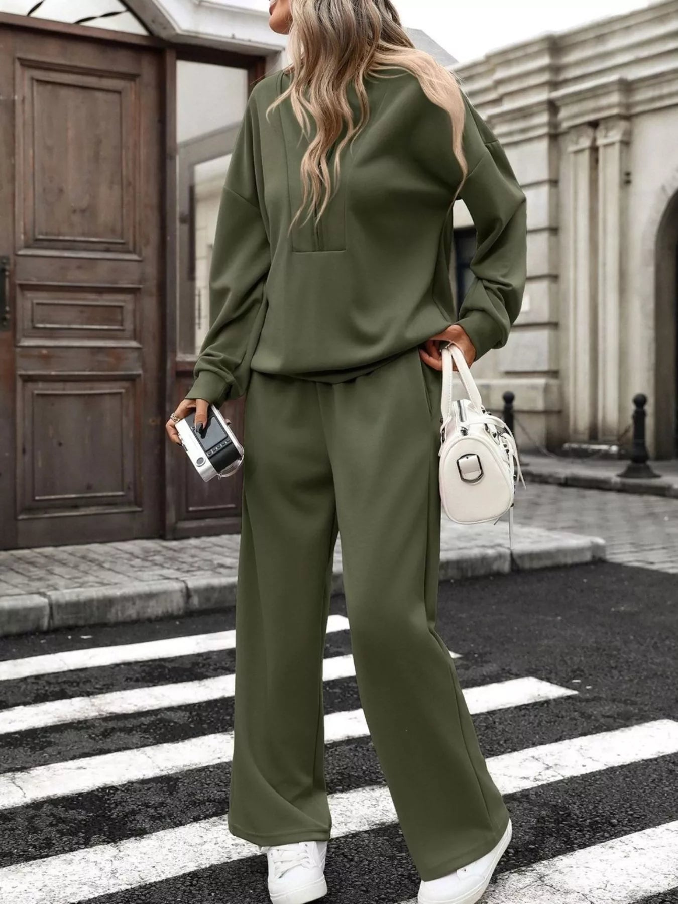 Half-zip sweatshirt and wide-leg pants set alternate view