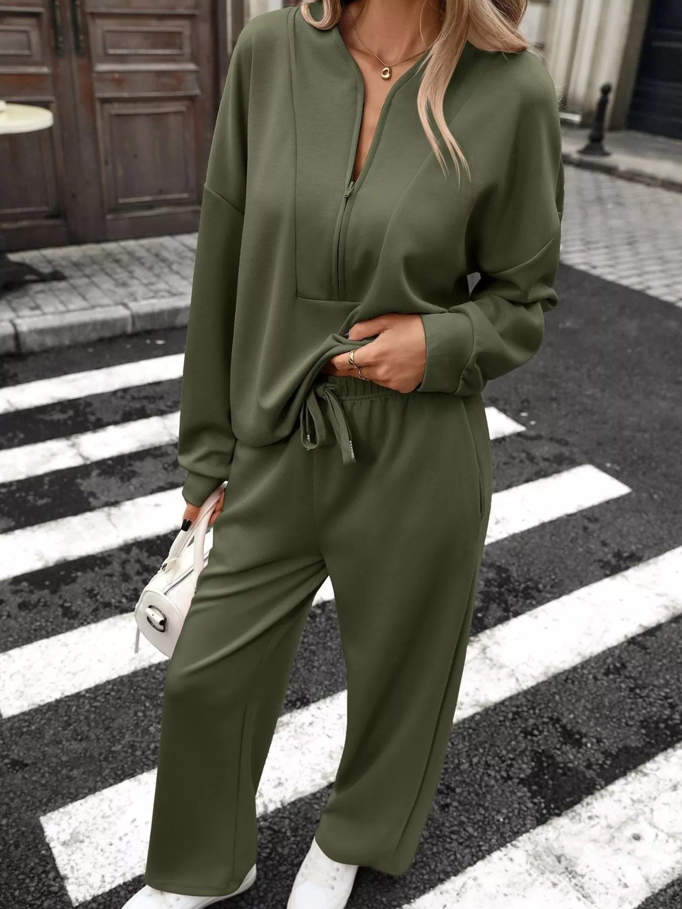 Half-zip sweatshirt and wide-leg pants set alternate view