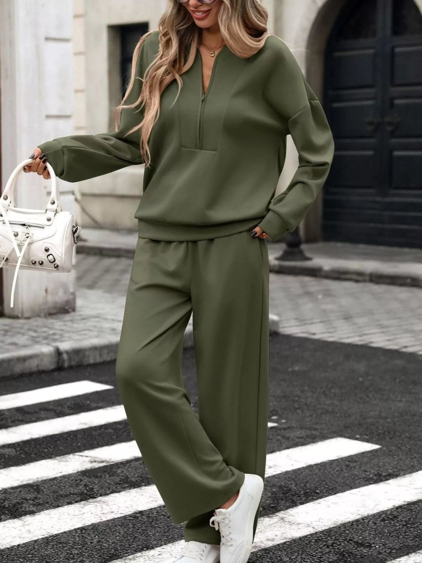 Half-zip sweatshirt and wide-leg pants set alternate view