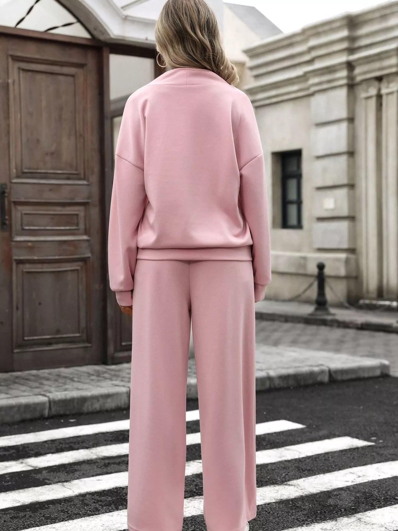 Half-zip sweatshirt and wide-leg pants set alternate view