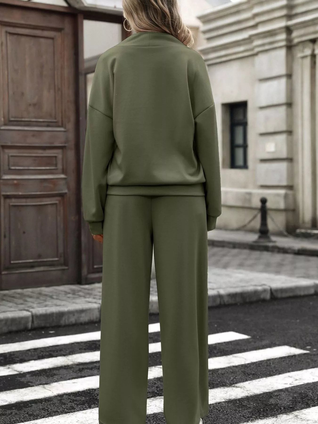Half-zip sweatshirt and wide-leg pants set alternate view