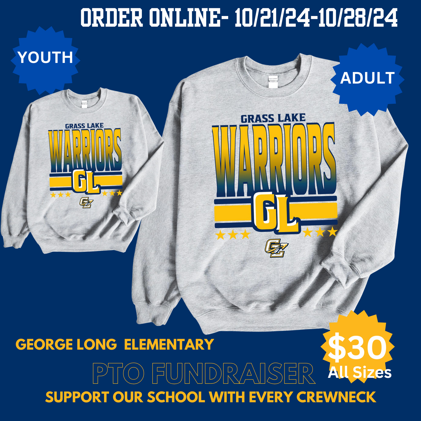 Grass Lake Warriors PTO Crewneck-PUT STUDENT'S NAME IN APARTMENT LINE @checkout