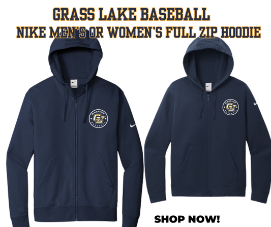 Nike Grass Lake Baseball-Men's or Women's Full Zip Hoodie