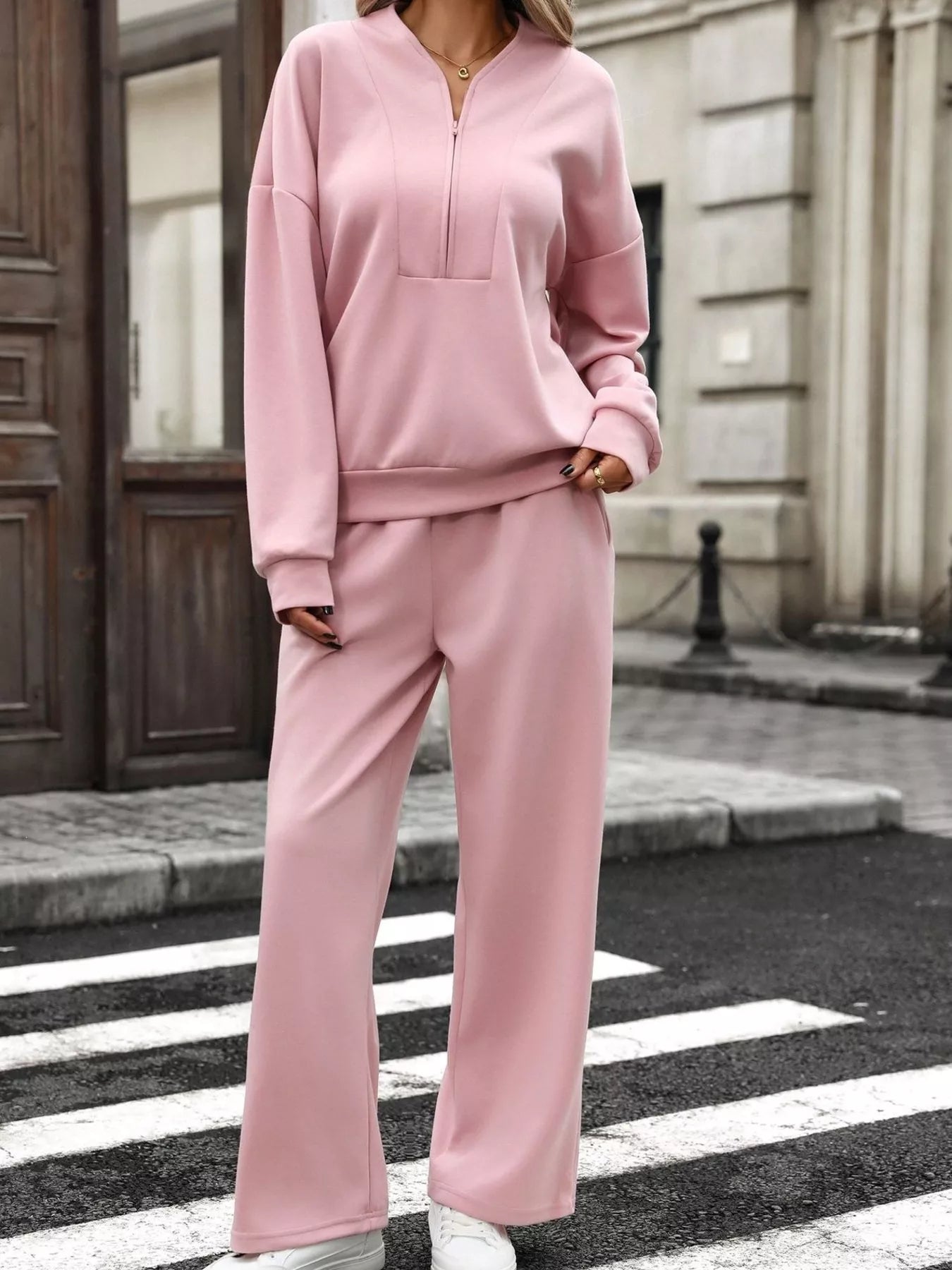 Half-zip sweatshirt and wide-leg pants set alternate view